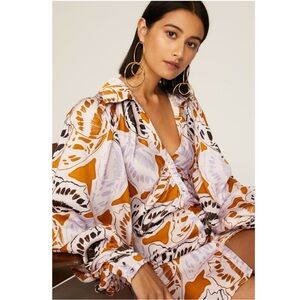 For Love & Lemons Esmeralda Pink Butterfly Long Sleeve Mini Dress